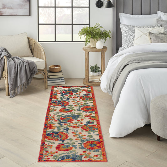 Nourison Aloha Indoor/Outdoor Red Multicolor 2' x 6' Area Rug (2x6)