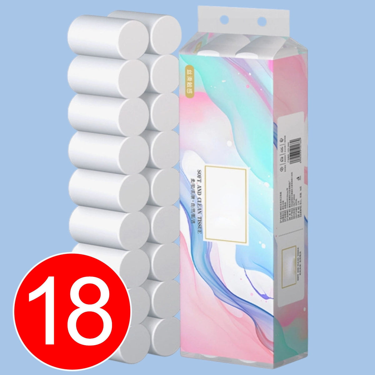 OEFNTAC 18 Rolls Toilet Paper 4 Layer Wooden Pulp Tissue Kitchen Hand