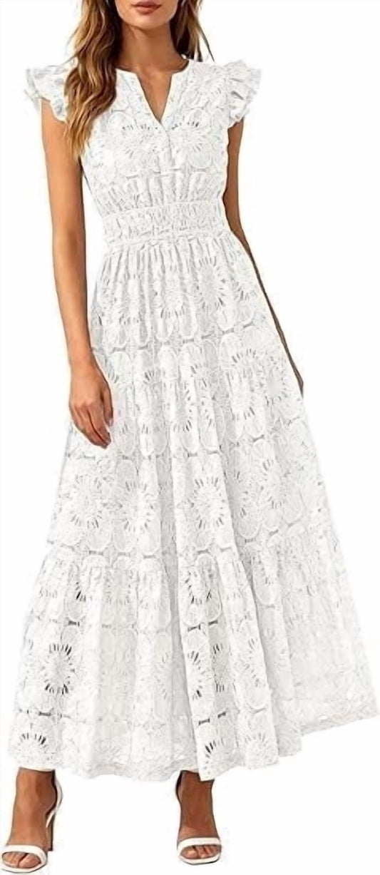 PRETTYGARDEN Womens Boho Maxi Dresses Summer Floral Lace Eyelet V Neck - My Store 2