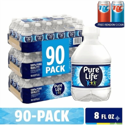 PURE LIFE Purified Bottled Water, 8 fl oz Mini Water Bottles, 90 Pack