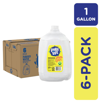 Pure Life Purified Water, 1 Gallon, Plastic Bottled Water Jug (6 Pack)