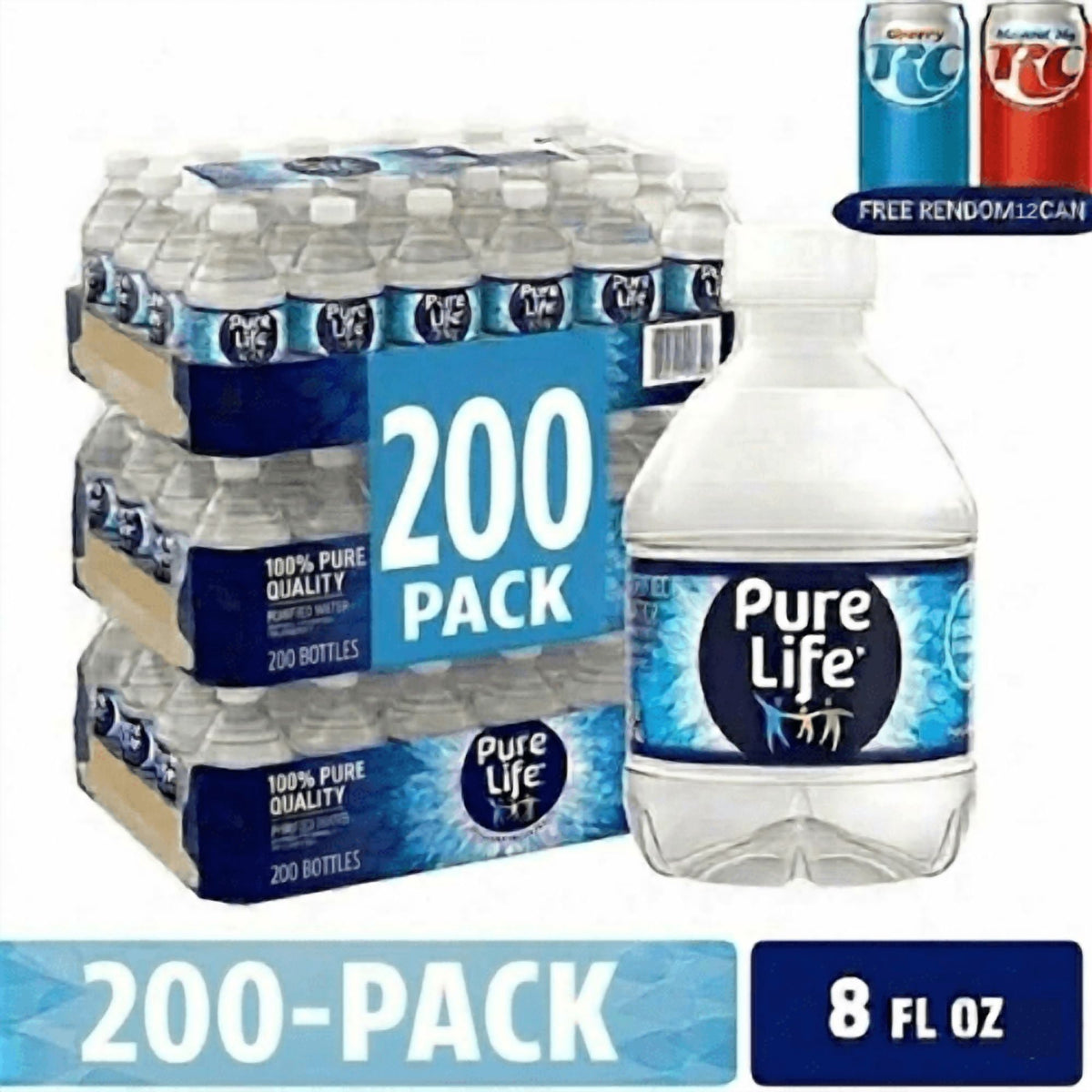 Purified Bottled Water, 8 fl oz Mini Water Bottles, 200 Pack