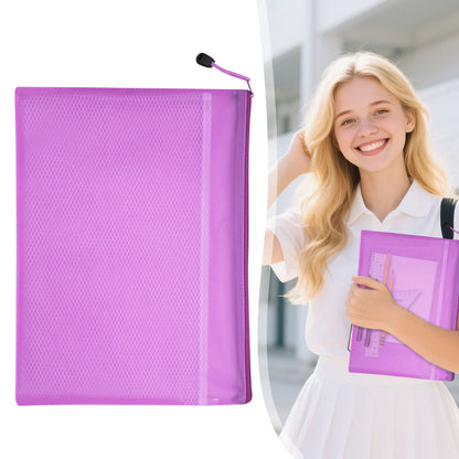 Blue A4 Mesh Zipper File Bags, Waterproof Document Organizer Pouch for - My Store 2