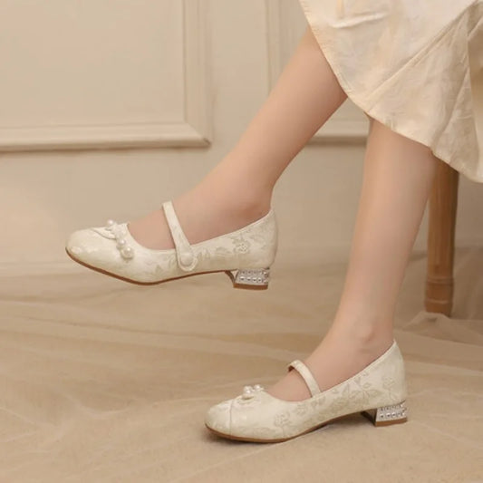 New Chinese Style Mary Jane Women's Shoes Hot Sale Of The Season Spring Summer Fairy Tale Cheongsam Shoes Beautiful Thick Heel