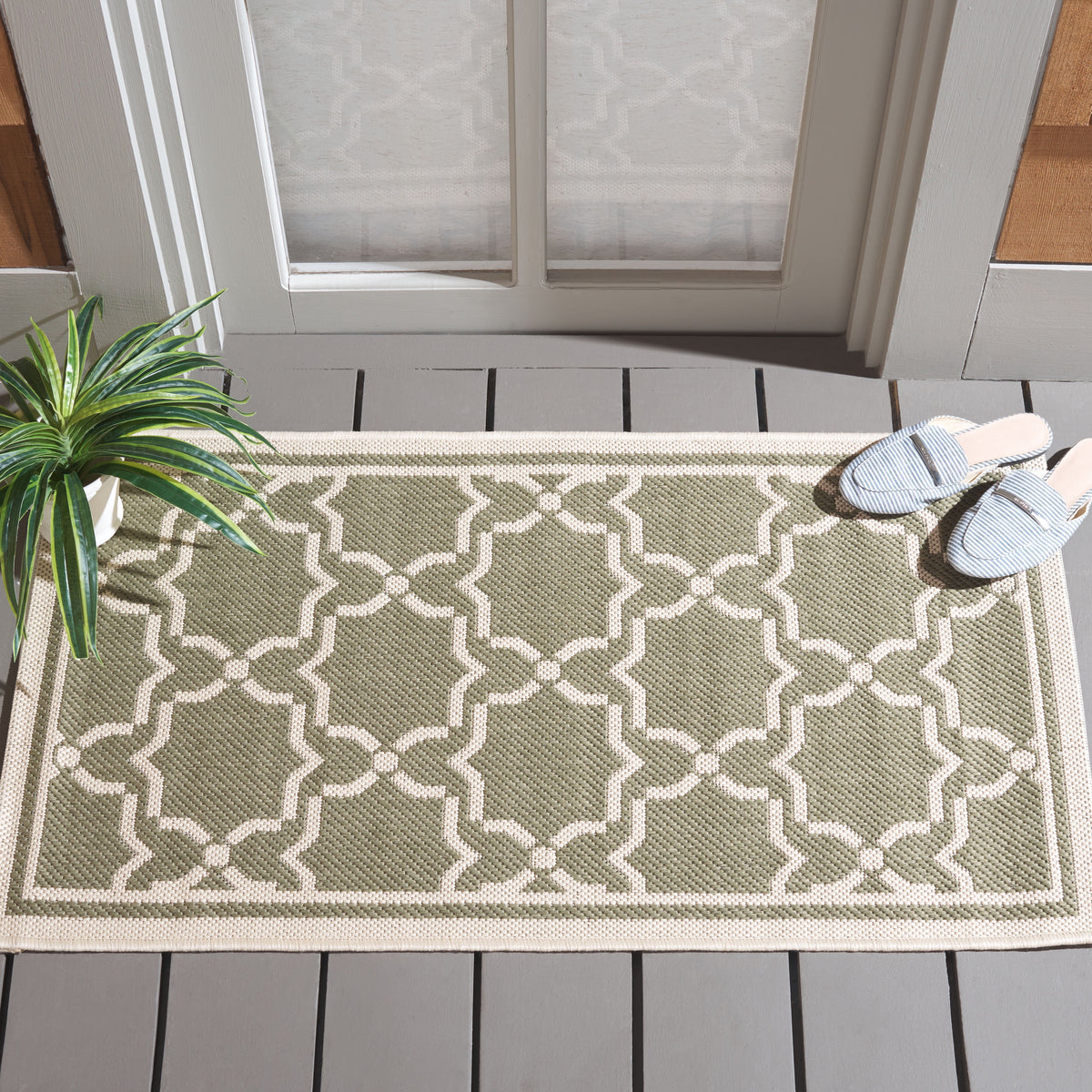 SAFAVIEH Courtyard Allison Geometric Bordered Indoor/Outdoor Area Rug,