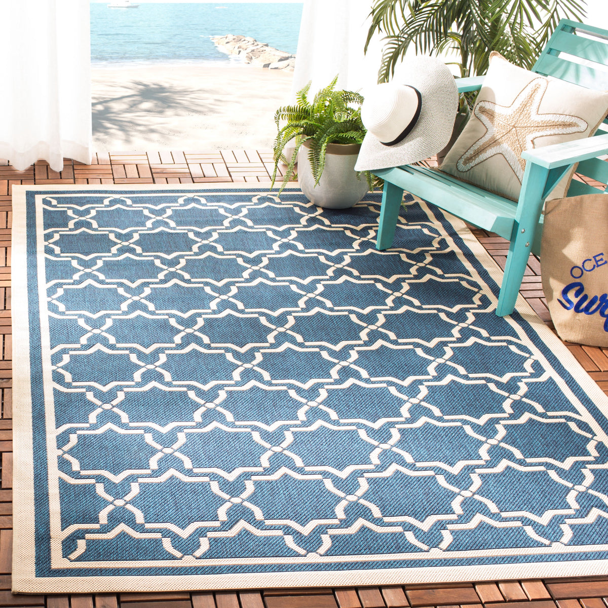 SAFAVIEH Courtyard Allison Geometric Bordered Indoor/Outdoor Area Rug,