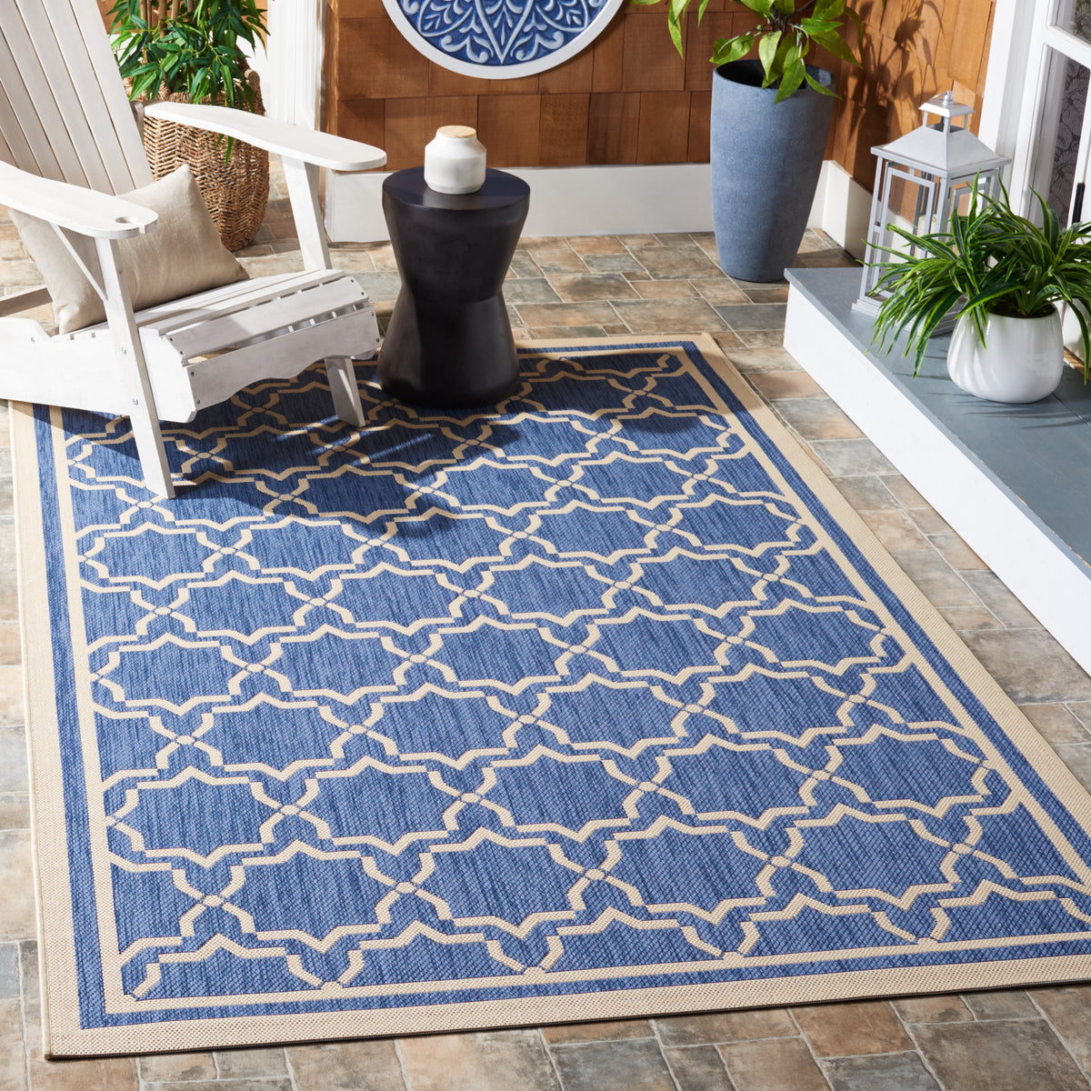 SAFAVIEH Courtyard Allison Geometric Bordered Indoor/Outdoor Area Rug,