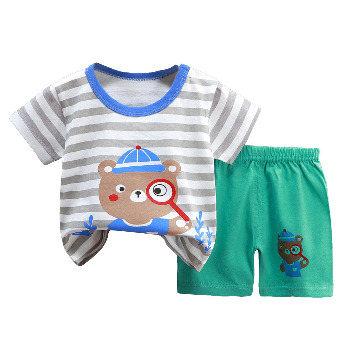 Staki Boys Clothes 2-Piece Summer Outfit Car Print T-Shirt & Letter Pr