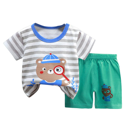 Staki Boys Clothes 2-Piece Summer Outfit Car Print T-Shirt & Letter Pr