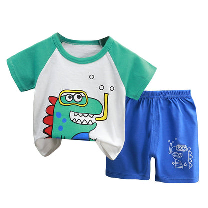 Staki Boys Clothes 2-Piece Summer Outfit Car Print T-Shirt & Letter Pr