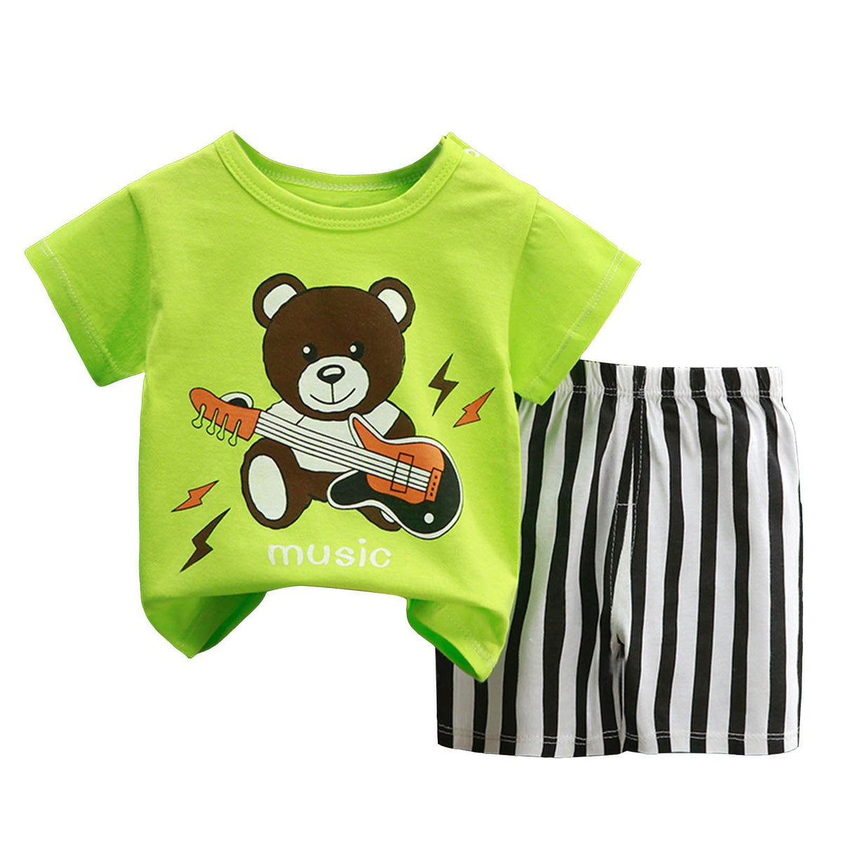 Staki Boys Clothes 2-Piece Summer Outfit Car Print T-Shirt & Letter Pr