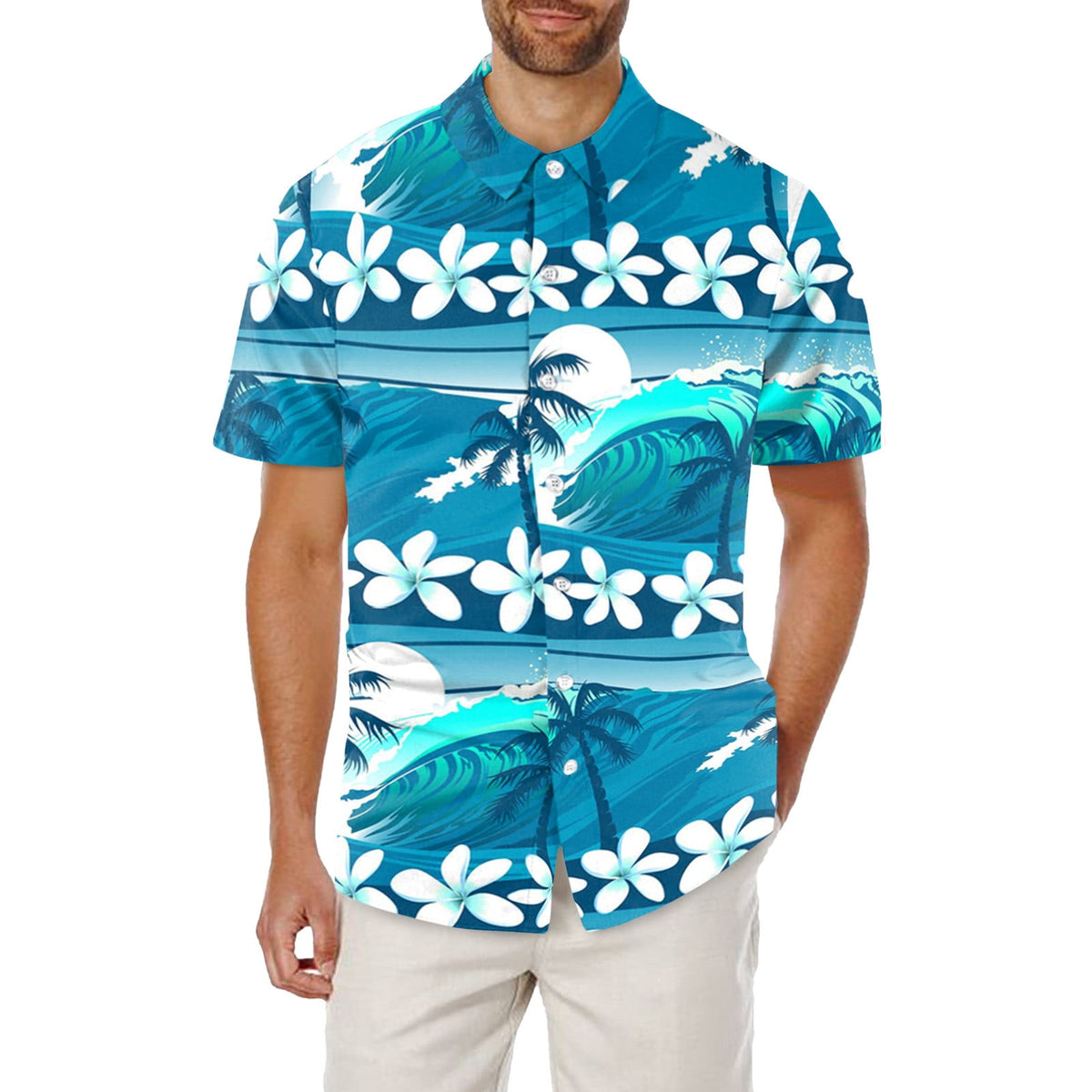 T Shirts for Men Printed Turn Down Short Sleeve Mens New Clothing,Blue