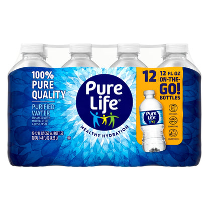(2 Pack) Pure Life Purified Water, 12 Fl Oz, 12-Pack Plastic Bottles