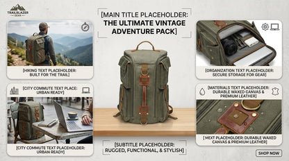 Vintage Canvas Travel Backpack, Casual Daypack for 17“ Laptop Tote S