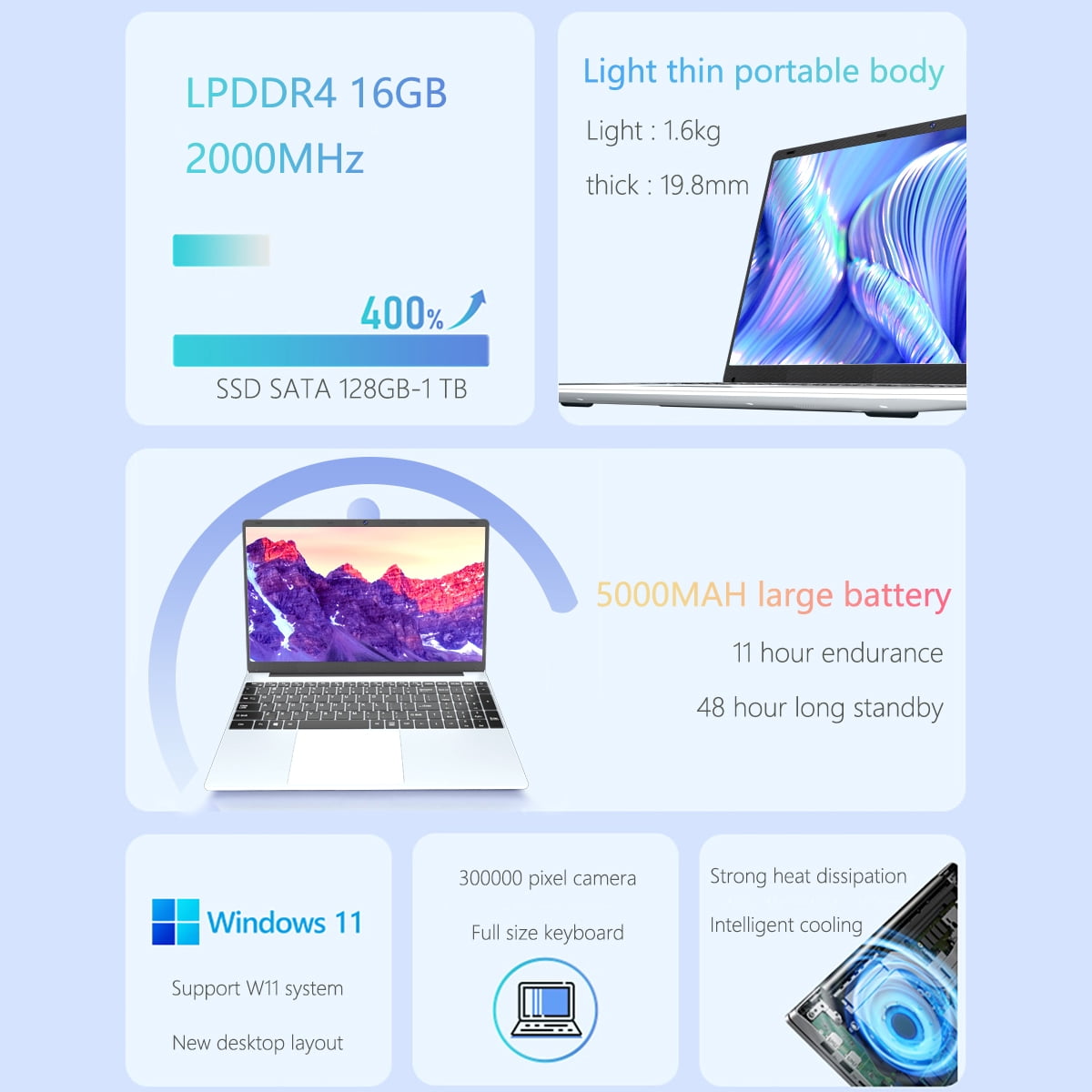 KUU 15.6" Laptop, Intel Celeron N5095, 16GB RAM, 512GB SSD, Windows 11