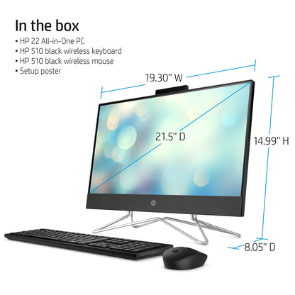 HP 22 All-in-One PC, Intel Pentium Silver J5040, 4GB RAM, 128GB SSD, J