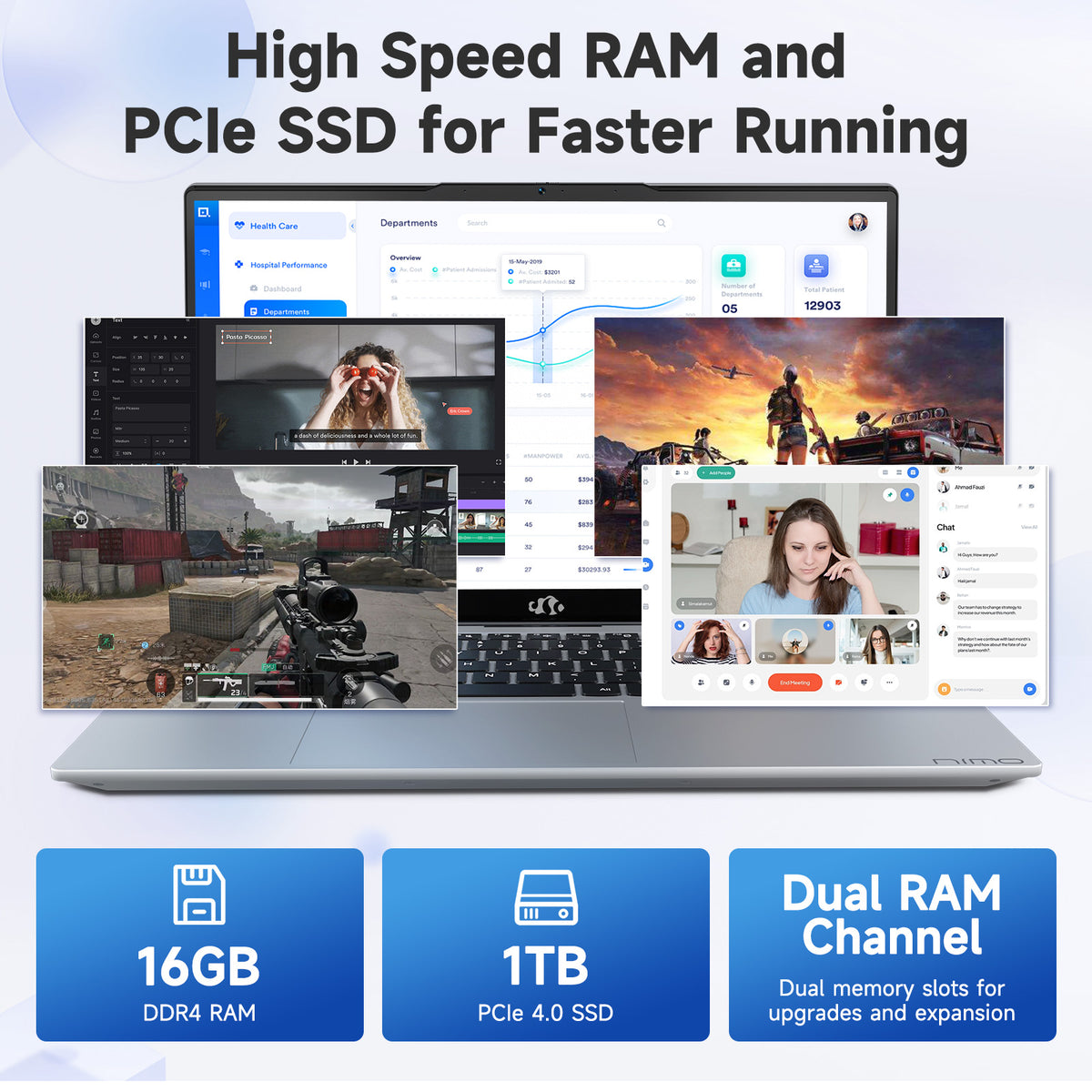 15.6"Laptop-Computer 16GB RAM 1TB SSD Intel Pentium 6 Cores i3-1215U 2