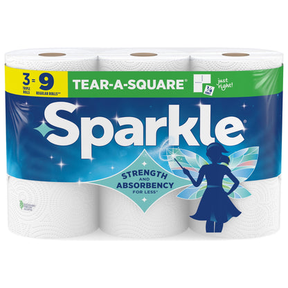 Sparkle Tear-A-Square Paper Towels, 3 Triple Rolls, 165 Sheets per Rol