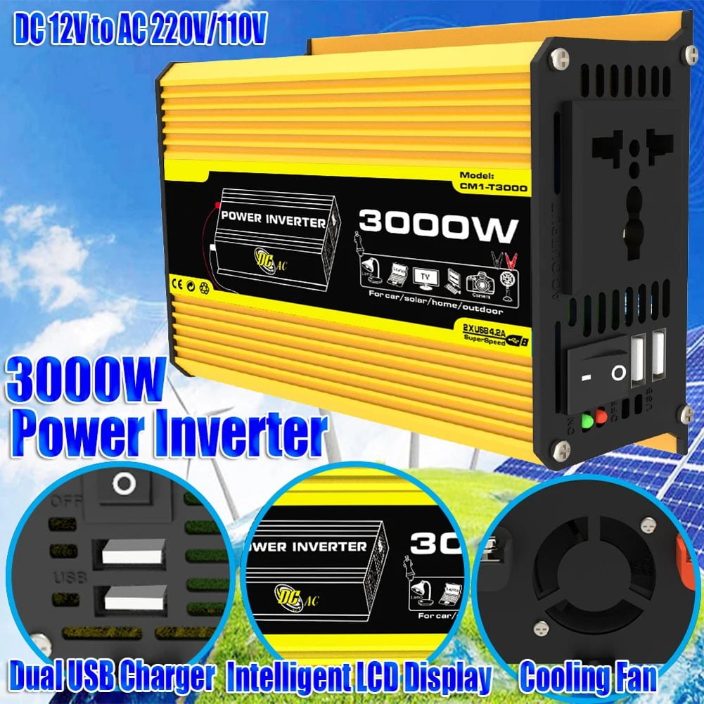3000 Watts Power Inverter, DC 12v to AC 220V Car Inverter Dual with 4.