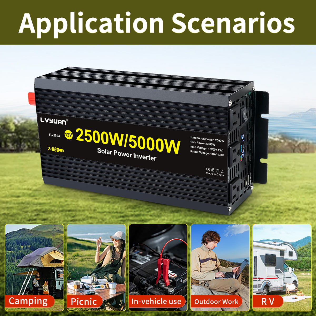 2500W 5000W Peak Modified Sine Wave Power Inverter 12V DC to 110V AC C
