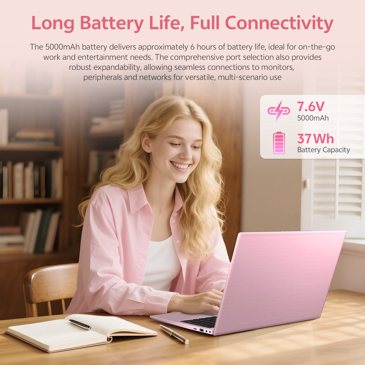 THTRO 15.6" Pink IPS FHD Laptop Computer, 512GB SSD 16GB RAM, Intel 65