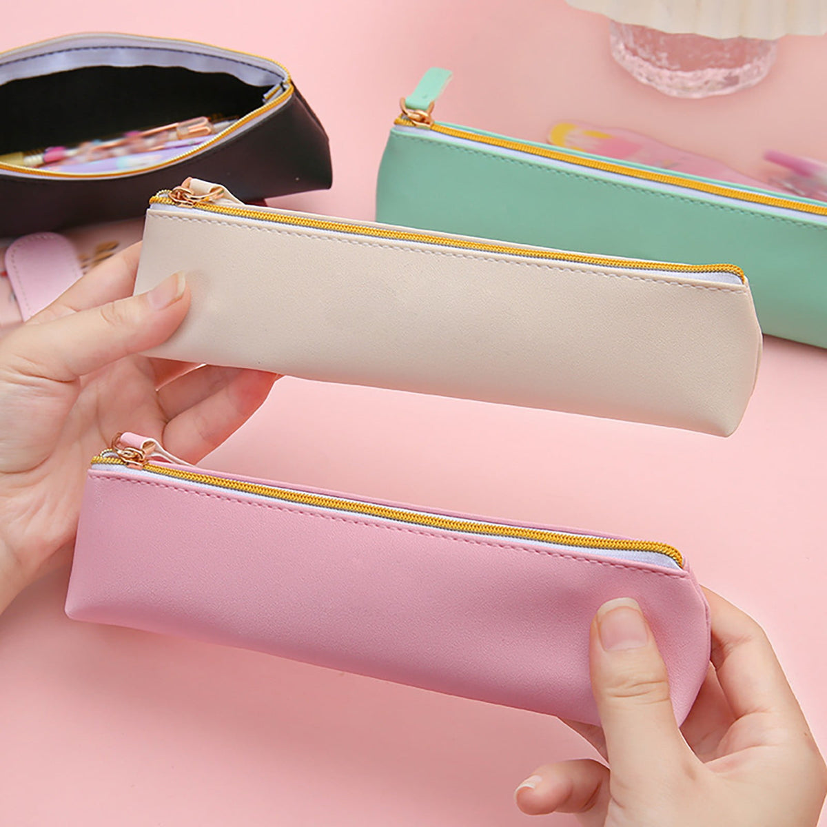 Toolix Leather Pen Pencil Case Cute Pencil Small Pen Bag Aesthetic Sta - My Store 2